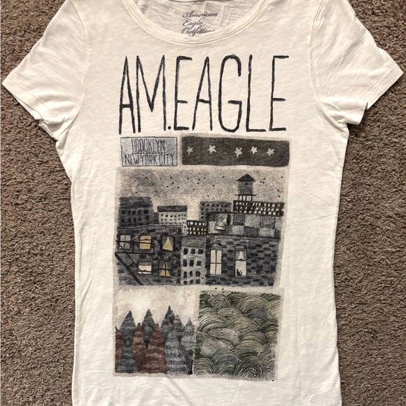 American Eagle Outfitters Woman Md White Fitted Graphic Logo With Rhinestone Tee - Picture 3 of 9